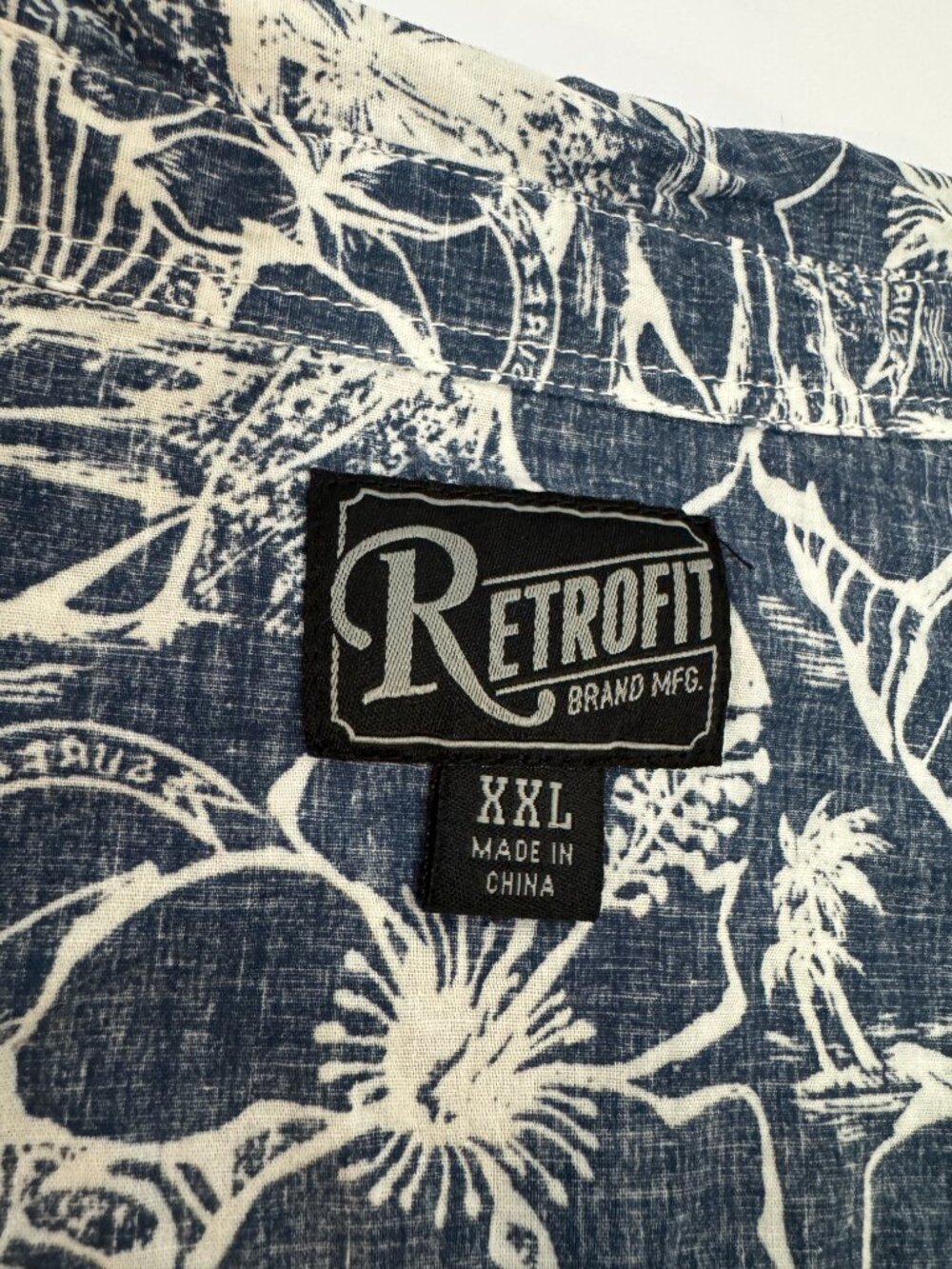 Retrofit Men's XXL Hawaiian Floral Tropical Button Up Shirt Blue White Cotton - Picture 5 of 11